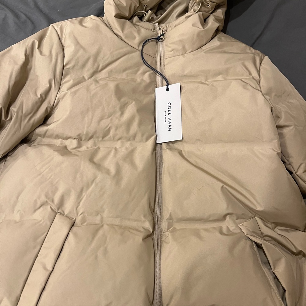 Cole Haan Beige Hooded Puffer Coat